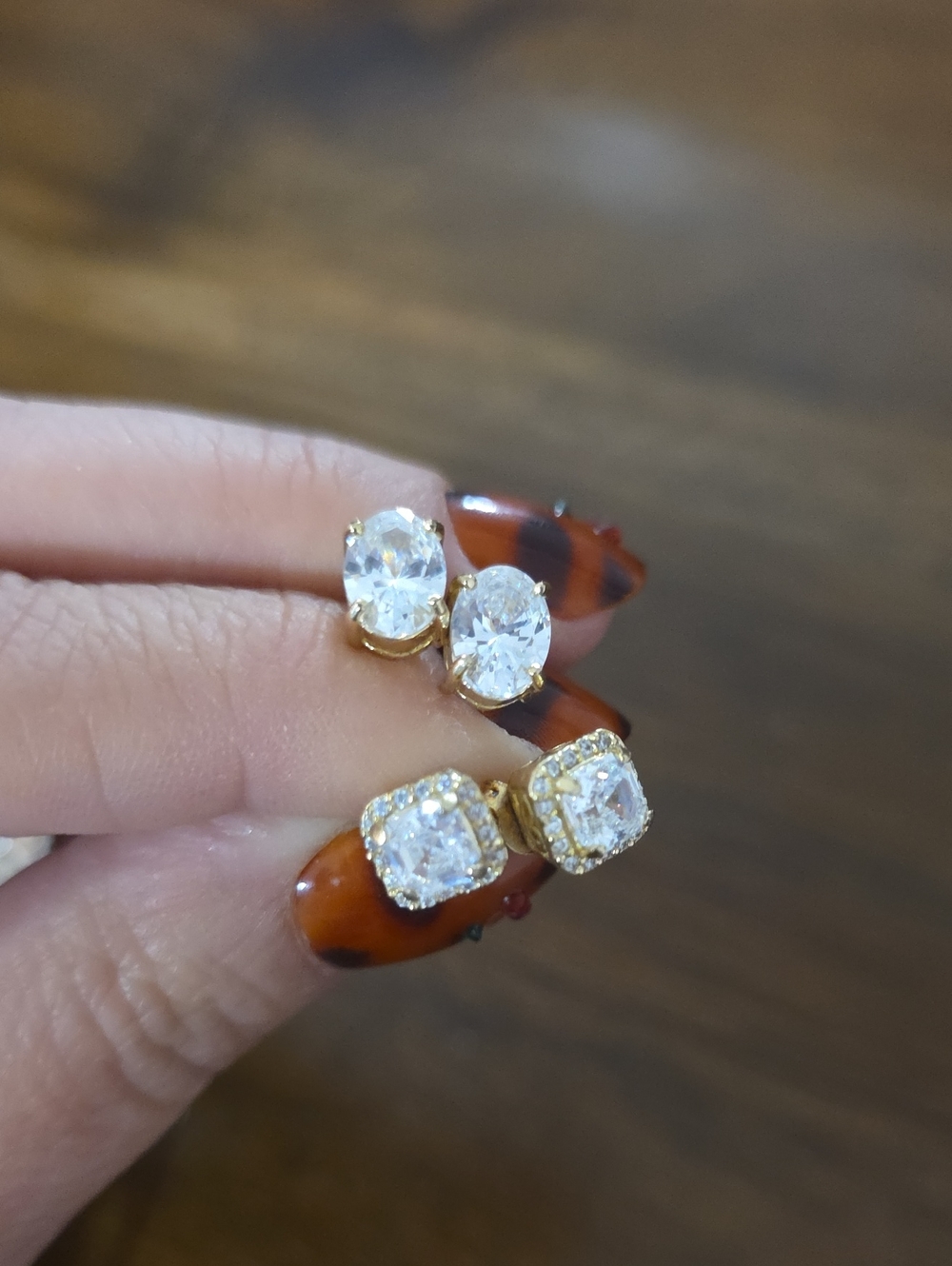 Gold Cubic Zirconia Stud Earrings - Clear / Gold